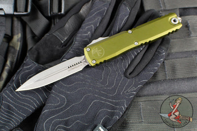 Microtech Ultratech OTF Knife- GEN IV- Double Edge- OD Green Handle- Apocalyptic Finished Blade 11224-10 APOD
