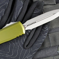 Microtech Ultratech OTF Knife- GEN IV- Double Edge- OD Green Handle- Apocalyptic Finished Blade 11224-10 APOD