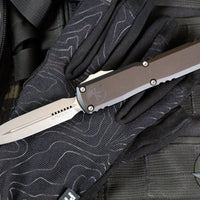 Microtech Ultratech OTF Knife- GEN IV- Double Edge- Black Handle- Apocalyptic Finished Blade 11224-10 AP