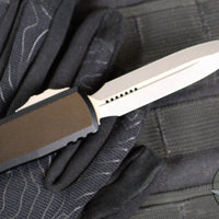 Microtech Ultratech OTF Knife- GEN IV- Double Edge- Black Handle- Apocalyptic Finished Blade 11224-10 AP