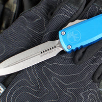 Microtech Ultratech OTF Knife- GEN IV- Double Edge- Blue Handle- Stonewash Finished Blade 11224-10 BL