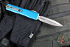Microtech Ultratech OTF Knife- GEN IV- Double Edge- Blue Handle- Stonewash Finished Blade 11224-10 BL