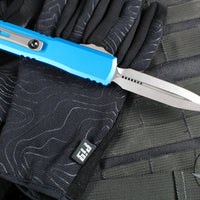 Microtech Ultratech OTF Knife- GEN IV- Double Edge- Blue Handle- Stonewash Finished Blade 11224-10 BL