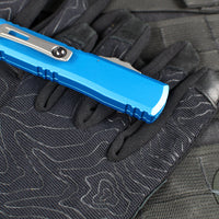 Microtech Ultratech OTF Knife- GEN IV- Double Edge- Blue Handle- Stonewash Finished Blade 11224-10 BL