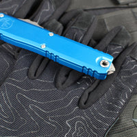 Microtech Ultratech OTF Knife- GEN IV- Double Edge- Blue Handle- Stonewash Finished Blade 11224-10 BL