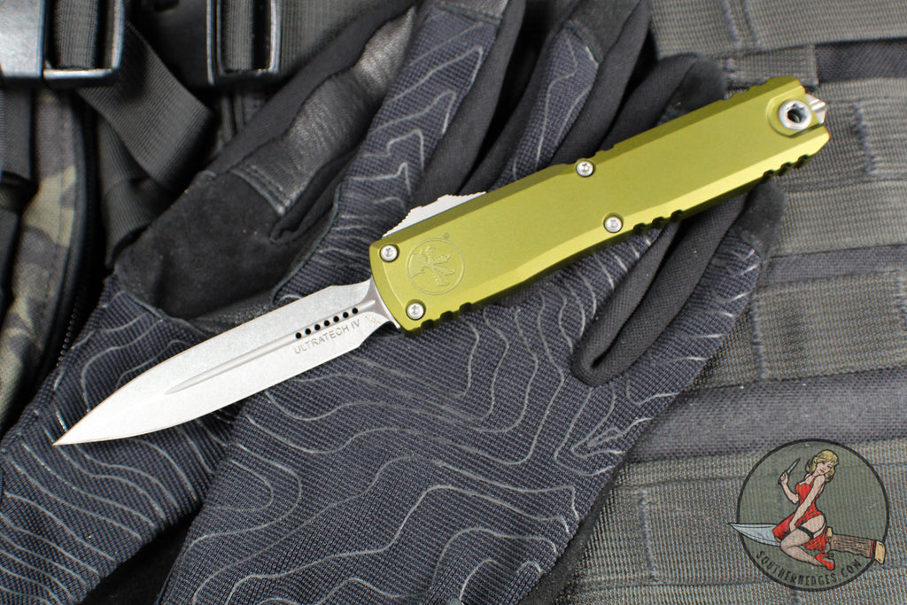 Microtech Ultratech OTF Knife- GEN IV- Double Edge- OD Green Handle- Stonewash Finished Blade 11224-10 OD