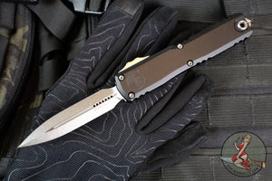 Microtech Ultratech OTF Knife- GEN IV- Double Edge- Black Handle- Stonewash Finished Blade 11224-10
