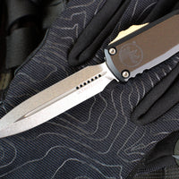 Microtech Ultratech OTF Knife- GEN IV- Double Edge- Black Handle- Stonewash Finished Blade 11224-10
