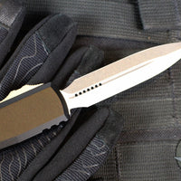 Microtech Ultratech OTF Knife- GEN IV- Double Edge- Black Handle- Stonewash Finished Blade 11224-10