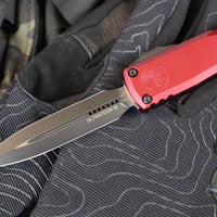 Microtech Ultratech OTF Knife- GEN IV- Double Edge- Merlot Handle- Black Finished Plain Edge Blade 11224-1 MR