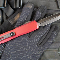 Microtech Ultratech OTF Knife- GEN IV- Double Edge- Merlot Handle- Black Finished Plain Edge Blade 11224-1 MR