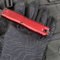 Microtech Ultratech OTF Knife- GEN IV- Double Edge- Merlot Handle- Black Finished Plain Edge Blade 11224-1 MR