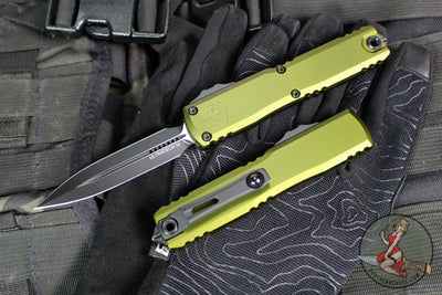 Microtech Ultratech OTF Knife- GEN IV- Double Edge- OD Green Handle- Black Finished Plain Edge Blade 11224-1 OD