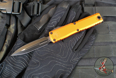 Microtech Ultratech OTF Knife- GEN IV- Double Edge- Orange Handle- Black Finished Plain Edge Blade 11224-1 OR