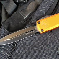 Microtech Ultratech OTF Knife- GEN IV- Double Edge- Orange Handle- Black Finished Plain Edge Blade 11224-1 OR