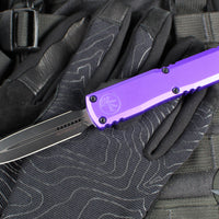 Microtech Ultratech OTF Knife- GEN IV- Double Edge- Purple Handle- Black Finished Plain Edge Blade 11224-1 PU