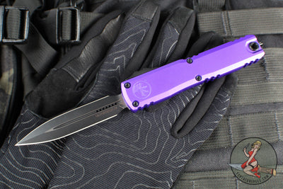 Microtech Ultratech OTF Knife- GEN IV- Double Edge- Purple Handle- Black Finished Plain Edge Blade 11224-1 PU