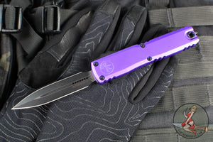 Microtech Ultratech OTF Knife- GEN IV- Double Edge- Purple Handle- Black Finished Plain Edge Blade 11224-1 PU