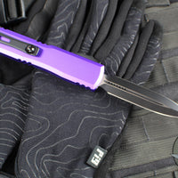 Microtech Ultratech OTF Knife- GEN IV- Double Edge- Purple Handle- Black Finished Plain Edge Blade 11224-1 PU