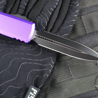 Microtech Ultratech OTF Knife- GEN IV- Double Edge- Purple Handle- Black Finished Plain Edge Blade 11224-1 PU