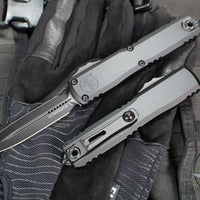 Microtech Ultratech OTF Knife- GEN IV- Tactical- Double Edge- Black Handle- Black Finished Plain Edge Blade 11224-1 T