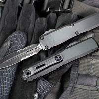 Microtech Ultratech OTF Knife- GEN IV- Tactical- Double Edge- Black Handle- Black Finished Part Serrated Edge Blade 11224-2 T