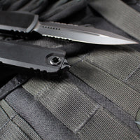 Microtech Ultratech OTF Knife- GEN IV- Tactical- Double Edge- Black Handle- Black Finished Part Serrated Edge Blade 11224-2 T