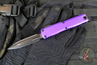 Microtech Ultratech OTF Knife- GEN IV- Double Edge- Purple Handle- Black Finished Full Serrated Edge Blade 11224-3 PU