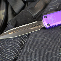 Microtech Ultratech OTF Knife- GEN IV- Double Edge- Purple Handle- Black Finished Full Serrated Edge Blade 11224-3 PU