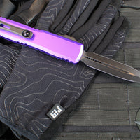 Microtech Ultratech OTF Knife- GEN IV- Double Edge- Purple Handle- Black Finished Full Serrated Edge Blade 11224-3 PU