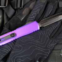 Microtech Ultratech OTF Knife- GEN IV- Double Edge- Purple Handle- Black Finished Full Serrated Edge Blade 11224-3 PU