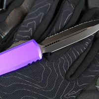 Microtech Ultratech OTF Knife- GEN IV- Double Edge- Purple Handle- Black Finished Full Serrated Edge Blade 11224-3 PU