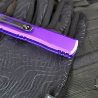 Microtech Ultratech OTF Knife- GEN IV- Double Edge- Purple Handle- Black Finished Full Serrated Edge Blade 11224-3 PU