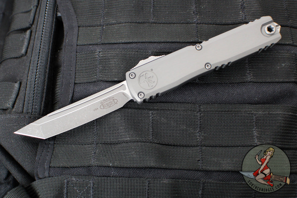 Microtech Ultratech ZBP Zero Blade Play OTF Knife- Tanto Edge- Natural Clear Handle- Apocalyptic Blade 1123-10 APNC