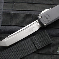 Microtech Ultratech ZBP Zero Blade Play OTF Knife- Tanto Edge- Black Handle- Stonewash Blade 1123-10