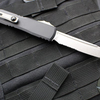 Microtech Ultratech ZBP Zero Blade Play OTF Knife- Tanto Edge- Black Handle- Stonewash Part Serrated Blade 1123-11