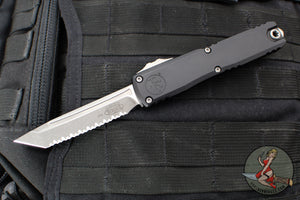 Microtech Ultratech ZBP Zero Blade Play OTF Knife- Tanto Edge- Black Handle- Apocalyptic Full Serrated Blade 1123-12 AP