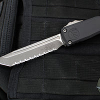 Microtech Ultratech ZBP Zero Blade Play OTF Knife- Tanto Edge- Black Handle- Apocalyptic Full Serrated Blade 1123-12 AP