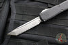 Microtech Ultratech ZBP Zero Blade Play OTF Knife- Tanto Edge- Black Handle- Stonewash Full Serrated Blade 1123-12