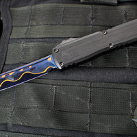 Microtech Ultratech ZBP Zero Blade Play OTF Knife- Tanto Edge- Black Handle- Blued Baker Forge Coppermai Damascus Blade 1123-16 MS2 V2