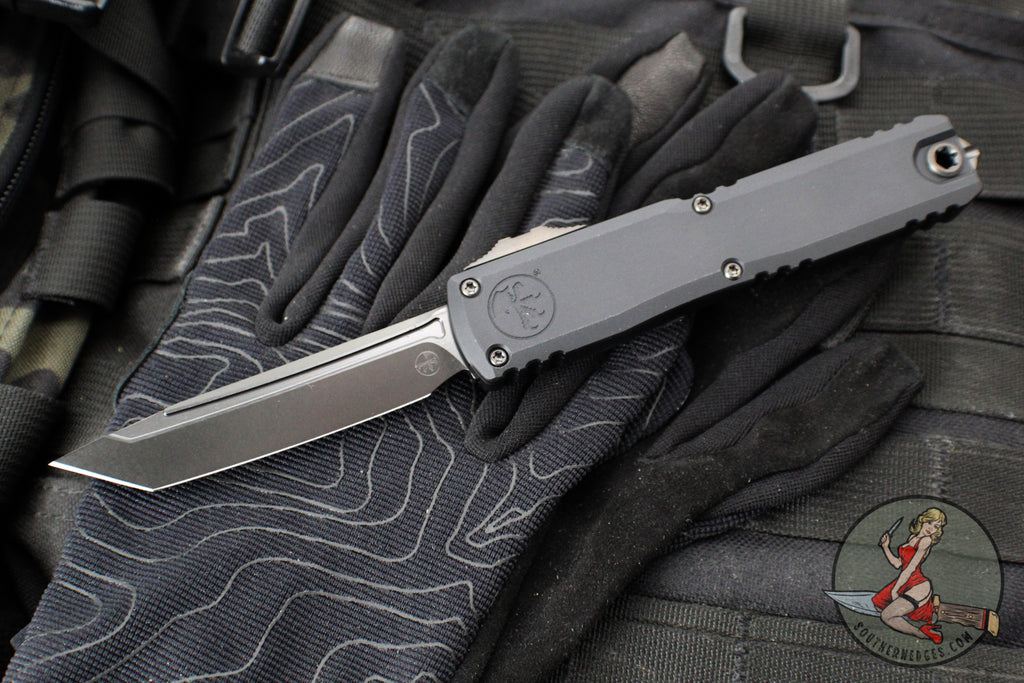 Microtech Ultratech ZBP Zero Blade Play OTF Knife- Tanto Edge- Shadow Edition- Black Handle- Black DLC Plain Edge Blade- DLC Hardware 1123-1 DLCTSH