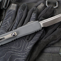 Microtech Ultratech ZBP Zero Blade Play OTF Knife- Tanto Edge- Shadow Edition- Black Handle- Black DLC Plain Edge Blade- DLC Hardware 1123-1 DLCTSH