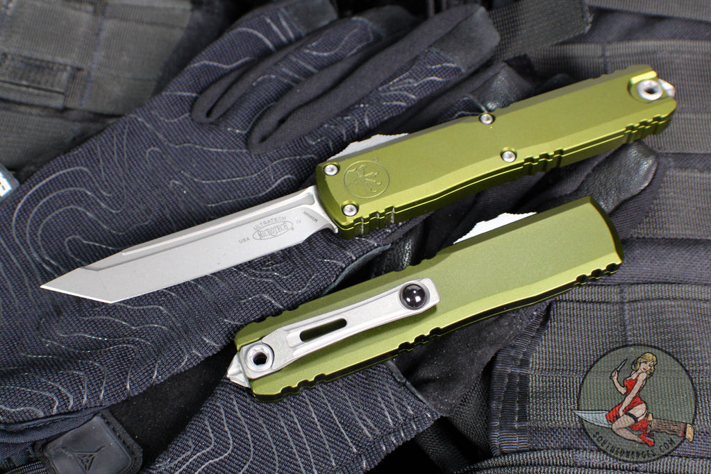 Microtech Ultratech OTF Knife- GEN IV- Tanto Edge- OD Green Handle- Apocalyptic Finished Blade 11234-10 APOD