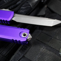 Microtech Ultratech OTF Knife- GEN IV- Tanto Edge- Purple Handle- Apocalyptic Finished Blade 11234-10 APPU