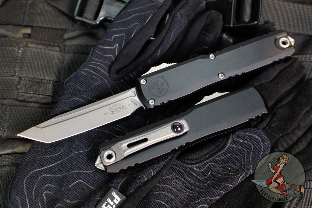 Microtech Ultratech OTF Knife- GEN IV- Tanto Edge- Black Handle- Apocalyptic Finished Blade 11234-10 AP