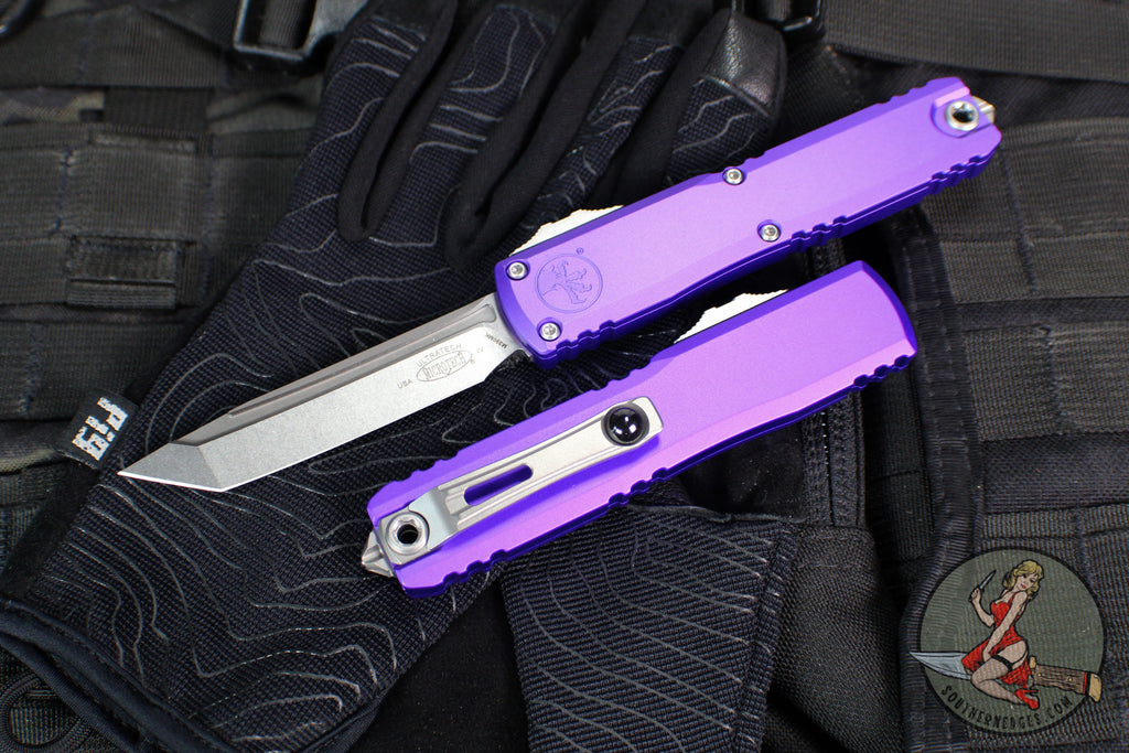 Microtech Ultratech OTF Knife- GEN IV- Tanto Edge- Purple Handle- Stonewash Finished Blade 11234-10 PU