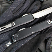 Microtech Ultratech OTF Knife- GEN IV- Tanto Edge- Black Handle- Stonewash Finished Blade 11234-10