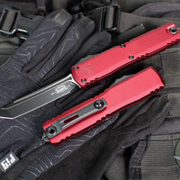Microtech Ultratech OTF Knife- GEN IV- Tanto Edge- Merlot Red Handle- Black Finished Blade 11234-1 MR