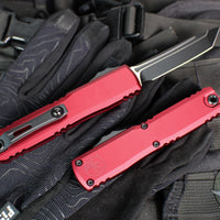Microtech Ultratech OTF Knife- GEN IV- Tanto Edge- Merlot Red Handle- Black Finished Blade 11234-1 MR