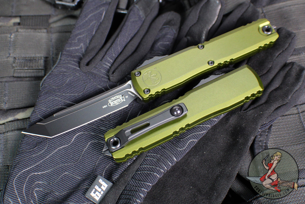 Microtech Ultratech OTF Knife- GEN IV- Tanto Edge- OD Green Handle- Black Finished Blade 11234-1 OD